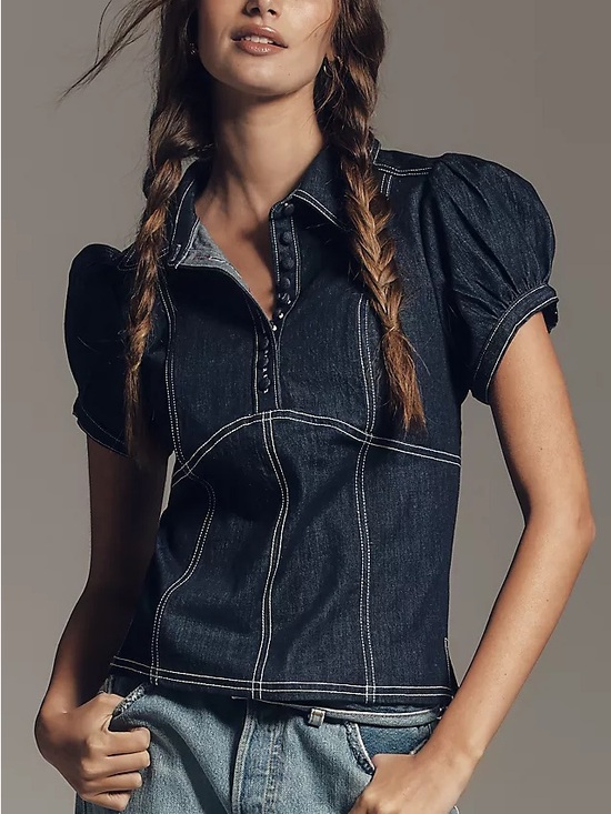 Anthropologie Tops - Anthropologie Pilcro Denim Puff Sleeve Top